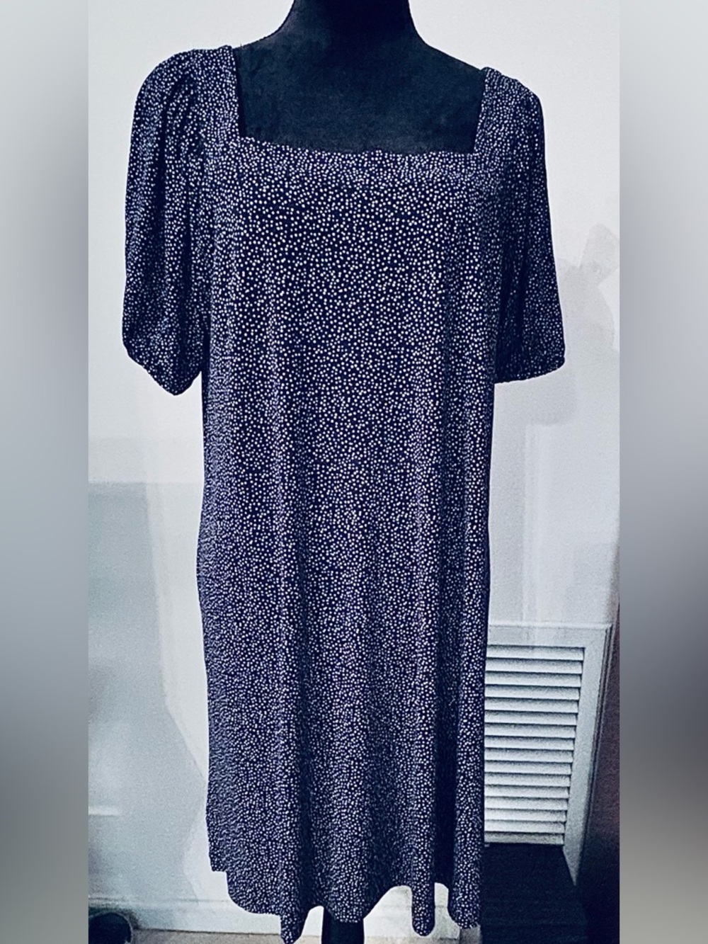 LOFT Navy Blue and White Dotted Dress